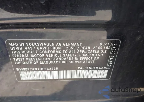 2013 Volkswagen Cc 2.0T R-Line from USA, damaged, VIN WVWBP7AN7DE562235